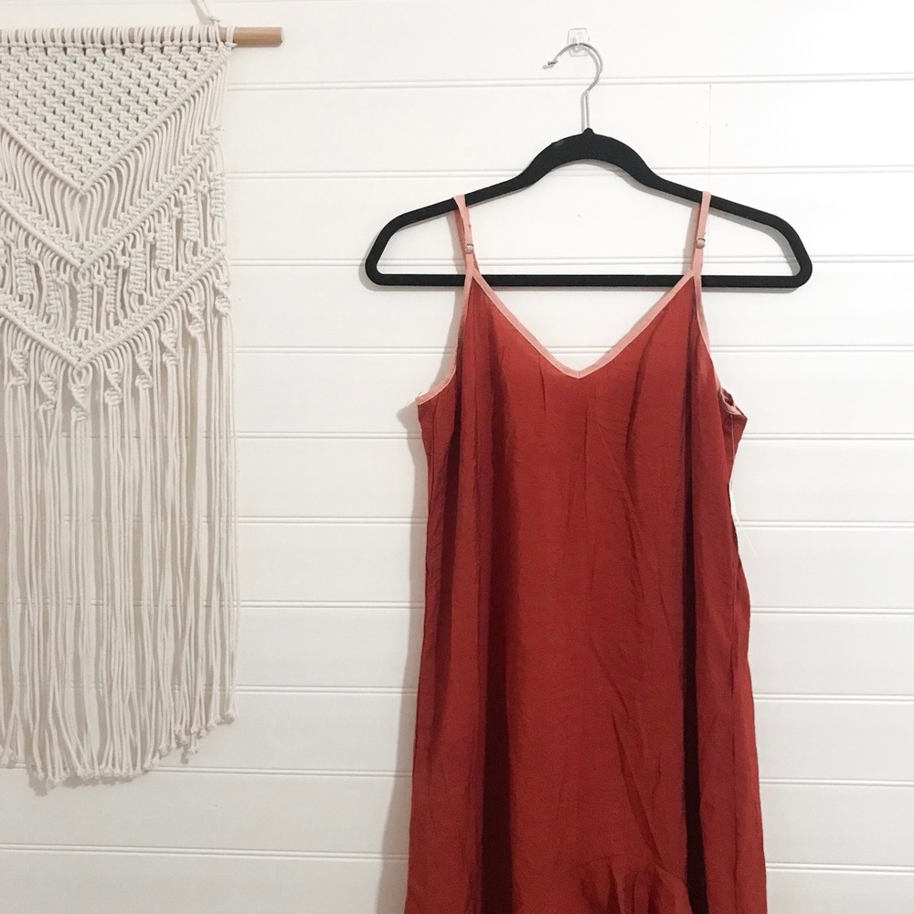 Anthropologie Rust Asymmetrical Ruffle Dress